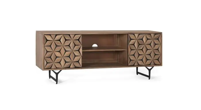Mueble TV Madera Natural/Negro 2 Puertas, 147 Cm