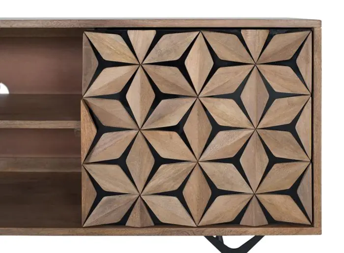 Mueble TV Madera Natural/Negro 2 Puertas, 147 Cm
