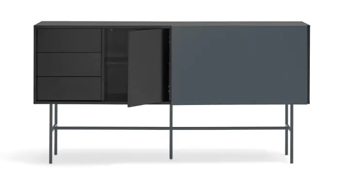 Aparador 3 Cajones 1 Puerta Corredera Negro, 180 Cm