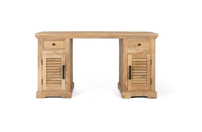 Escritorio madera neutral patas puerta cajón