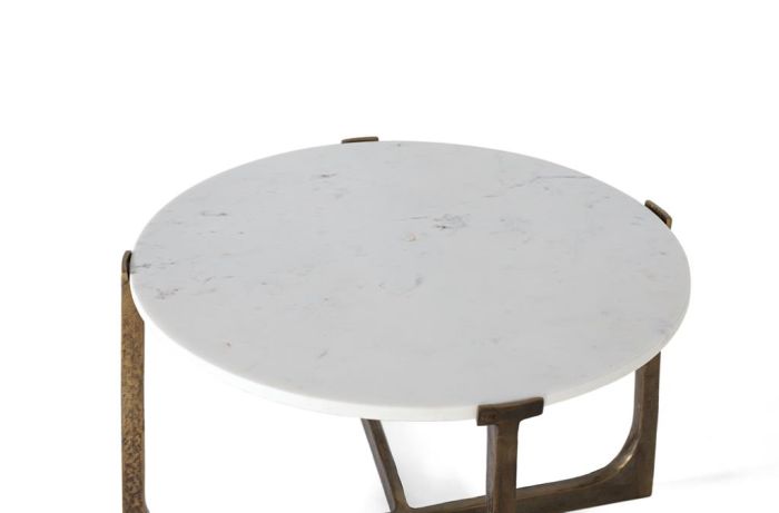 Mesa Centro Redonda Metal Dorado Mármol Blanco, 71 Cm