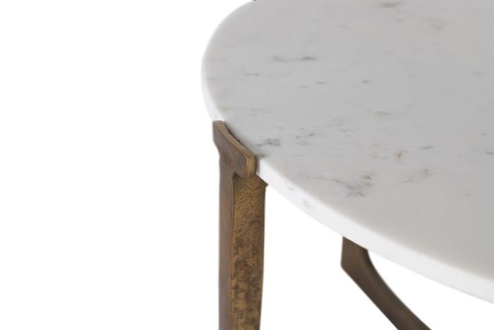 Mesa Centro Redonda Metal Dorado Mármol Blanco, 71 Cm