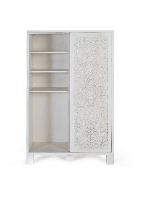 Armario  Madera Blanca Envejecida 1 puerta 5 cajones