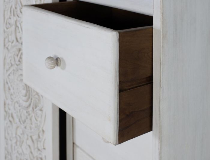 Armario  Madera Blanca Envejecida 1 puerta 5 cajones