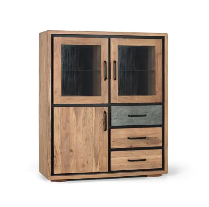 Aparador Alto Acacia Natural  Luz Led 3 Puertas, 130 Cm