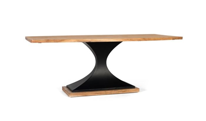 Mesa De Comedor Madera Natural Metal Negro Semiovalada, 200 Cm