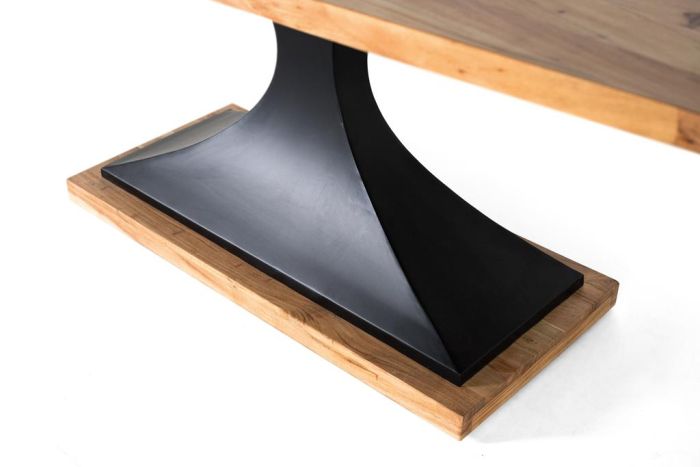 Mesa De Comedor Madera Natural Metal Negro Semiovalada, 200 Cm