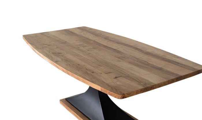 Mesa De Comedor Madera Natural Metal Negro Semiovalada, 200 Cm