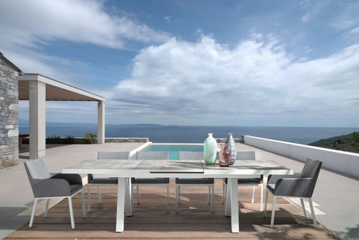 Mesa Extensible Cerámica Aluminio Blanco, 205/265 Cm