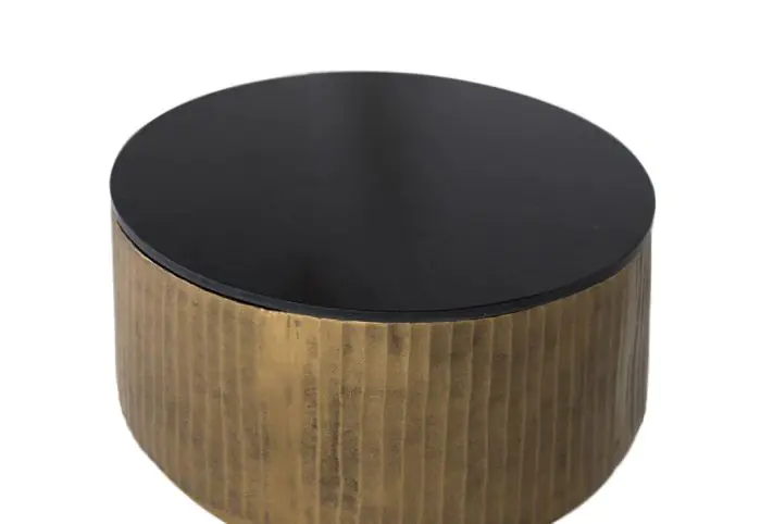 Mesa Centro Metal oro Tapa Granito negro, 80 Cm