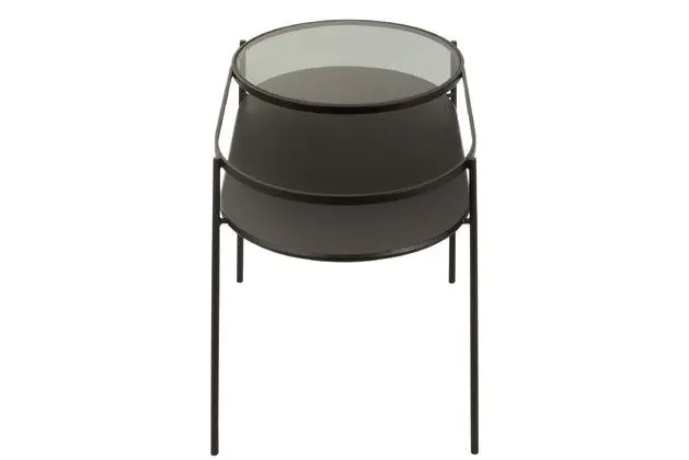 Mesa Centro Ovalada Metal Negro Cristal, 80 Cm