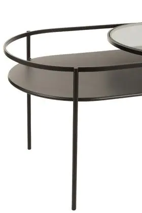 Mesa Centro Ovalada Metal Negro Cristal, 80 Cm