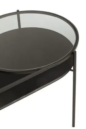 Mesa Centro Ovalada Metal Negro Cristal, 80 Cm