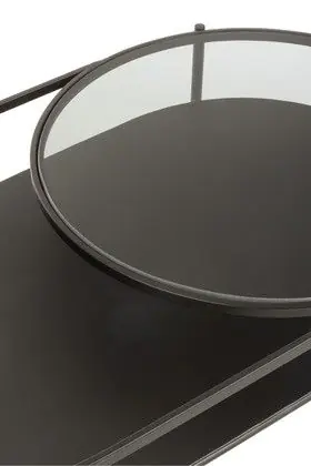 Mesa Centro Ovalada Metal Negro Cristal, 80 Cm