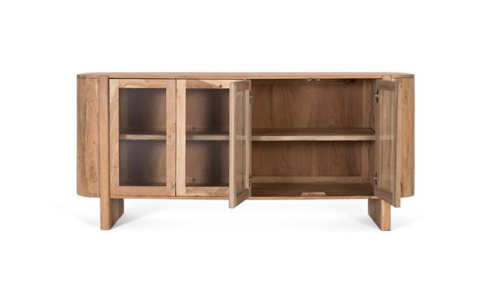 Aparador Curvó Cuatro Puertas Cristal, 180 Cm