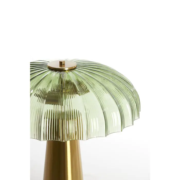 Lámpara Sobremesa Cristal Verde Metal Dorado, Ø40 Cm