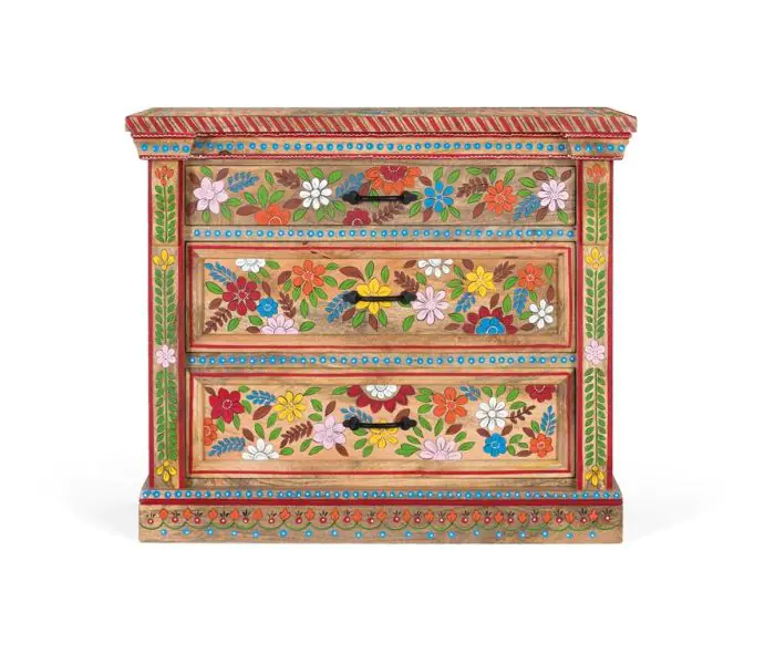 Cómoda Madera Pintado Multicolor 3 Cajones, 92 Cm
