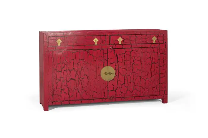 Aparador Rojo Distressed Lacado 2 Puertas, 150 Cm