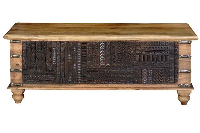 Baul étnico madera natural apertura superior