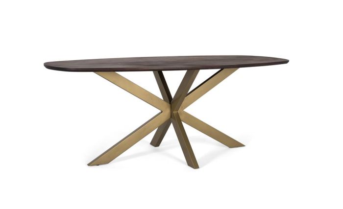 Mesa Comedor Madera Nogal Hierro Oro Oval, 200 Cm