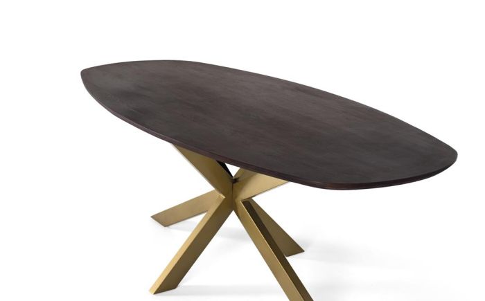 Mesa Comedor Madera Nogal Hierro Oro Oval, 200 Cm