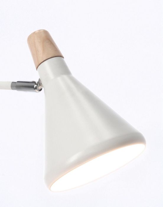 Lámpara Sobremesa Acero Blanco Madera Pino, 26'5 Cm