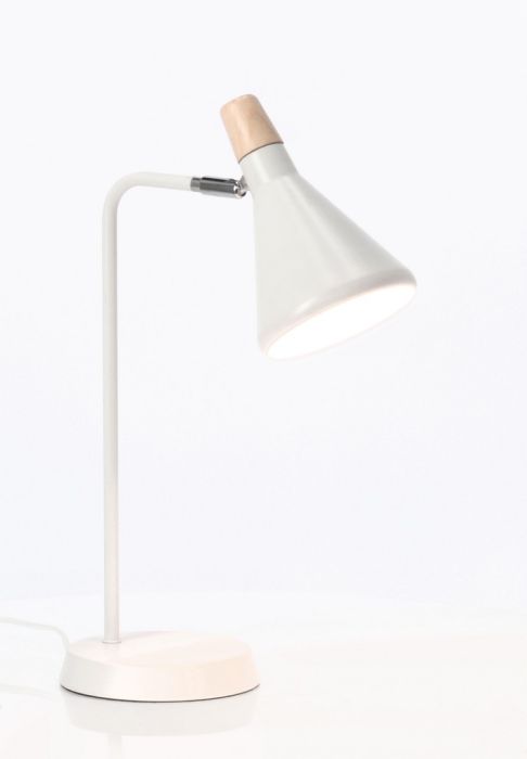 Lámpara Sobremesa Acero Blanco Madera Pino, 26'5 Cm