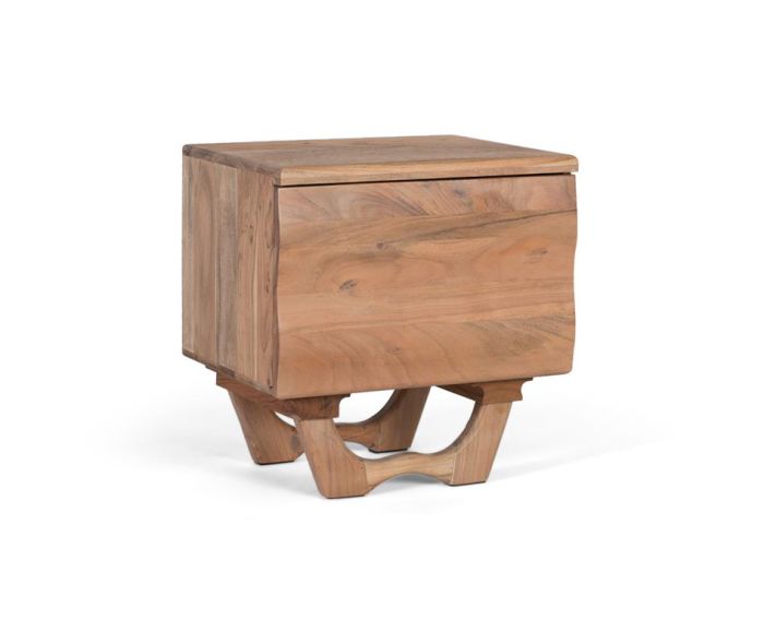 Mesita De Noche Madera Natural 1 Puerta, 52 Cm