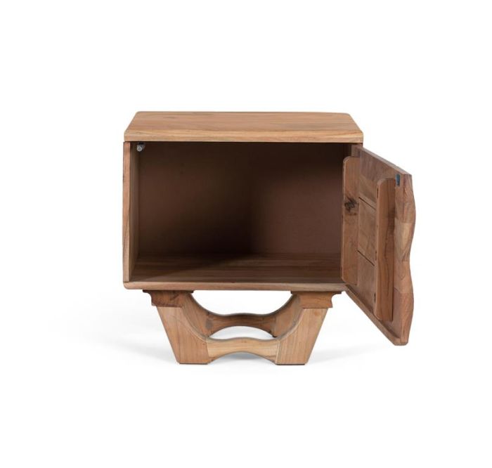 Mesita De Noche Madera Natural 1 Puerta, 52 Cm