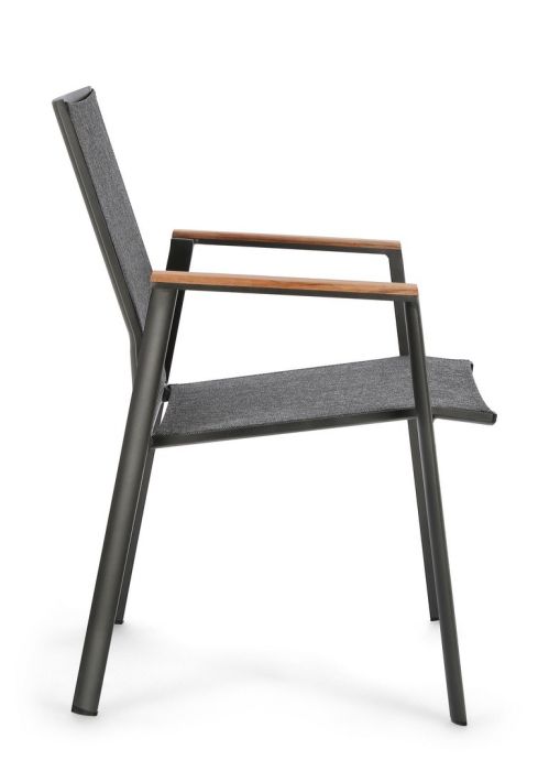 Silla Jardín con Brazos Textilene Gris Oscuro Aluminio Gris Antracita, 59 Cm