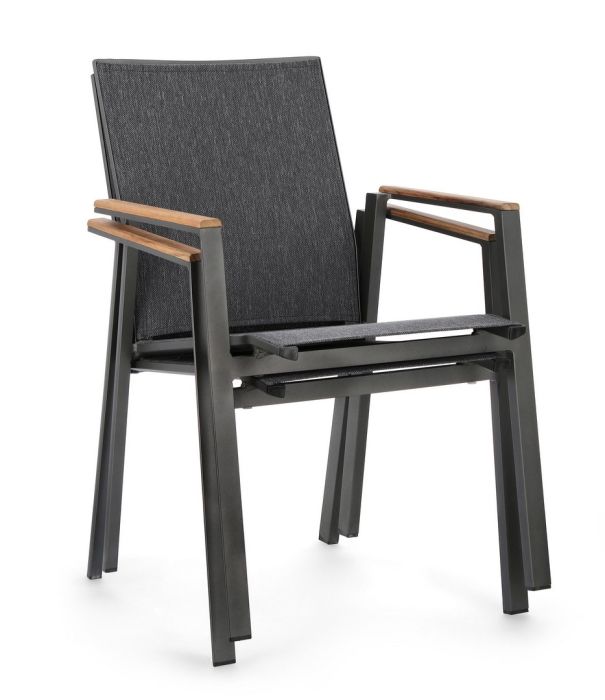 Silla Jardín con Brazos Textilene Gris Oscuro Aluminio Gris Antracita, 59 Cm