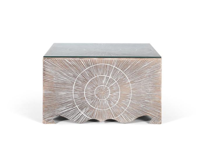 Mesa Centro Madera Blanco Decapado Marrón, 80 Cm