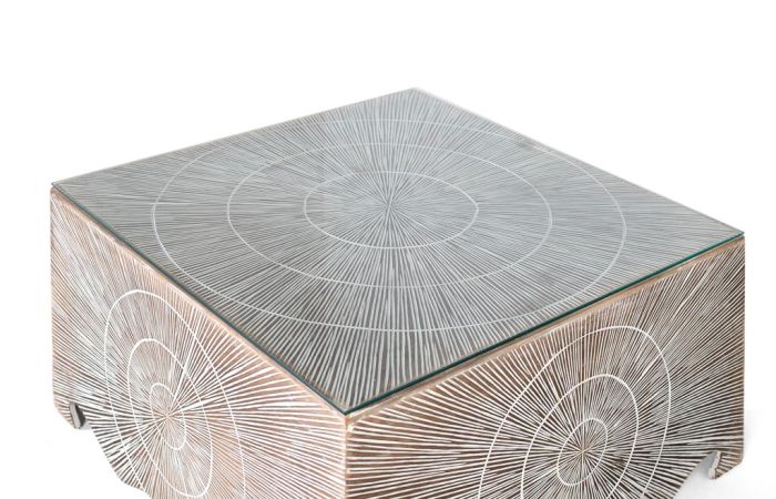 Mesa Centro Madera Blanco Decapado Marrón, 80 Cm