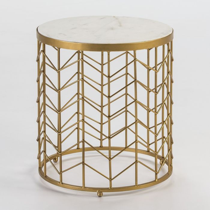Mesa Auxiliar Mid-Century Modern de mármol blanco y metal dorado.