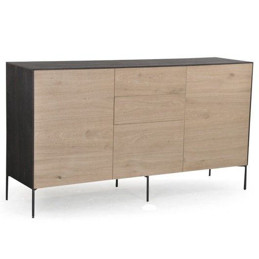 Aparador Viok Roble Natural Ebonizado 2 Puertas 3 Cajones, 167 Cm