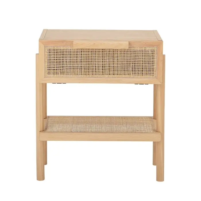 Mesita de Noche Madera Natural Ratán 1 Cajón, 54 Cm