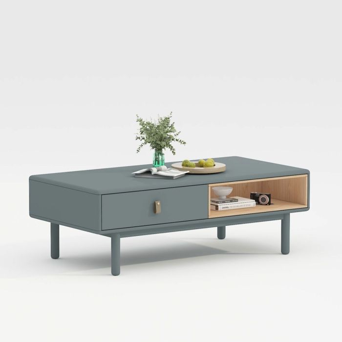 Mesa Centro Cajones Mdf Poliuretano Gris/Natural, 120 Cm