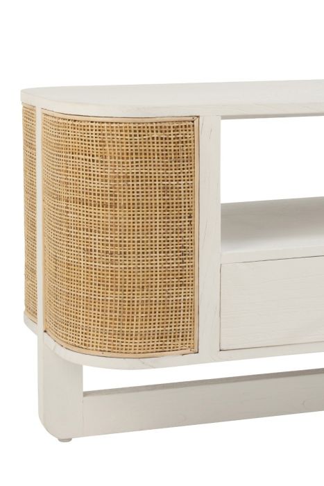 Mueble Televisión Molly Lacado Blanco Ratán Natural, 140 cm