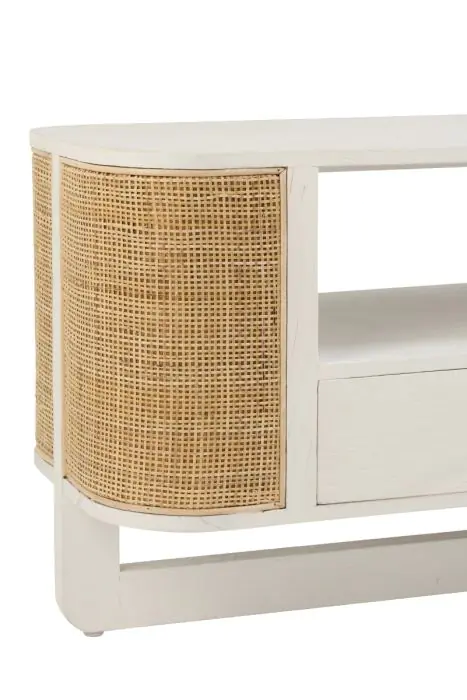 Mueble Televisión Molly Lacado Blanco Ratán Natural, 140 cm