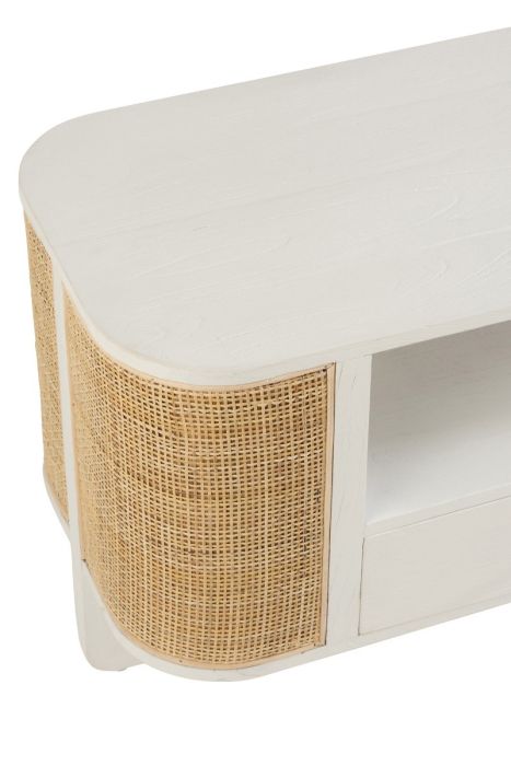 Mueble Televisión Molly Lacado Blanco Ratán Natural, 140 cm