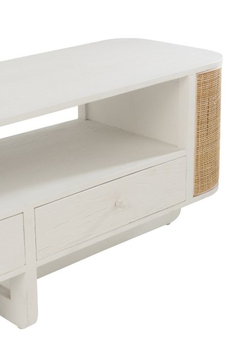 Mueble Televisión Molly Lacado Blanco Ratán Natural, 140 cm