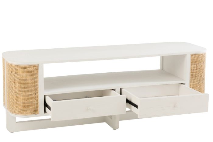 Mueble Televisión Molly Lacado Blanco Ratán Natural, 140 cm