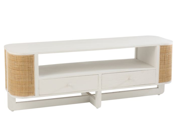 Mueble Televisión Molly Lacado Blanco Ratán Natural, 140 cm