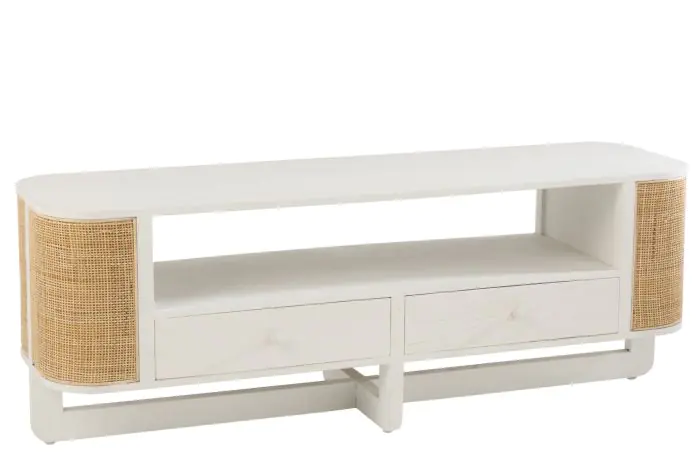 Mueble Televisión Molly Lacado Blanco Ratán Natural, 140 cm