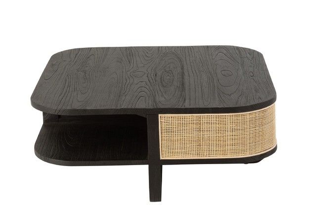Mesa Centro Madera Negro Ratán Natural, 85 Cm