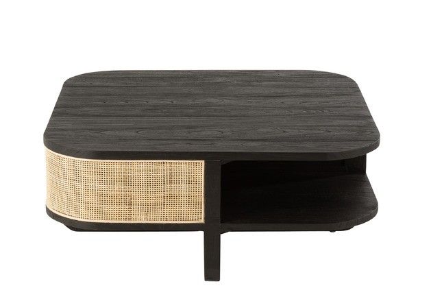 Mesa Centro Madera Negro Ratán Natural, 85 Cm