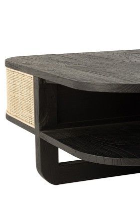 Mesa Centro Madera Negro Ratán Natural, 85 Cm