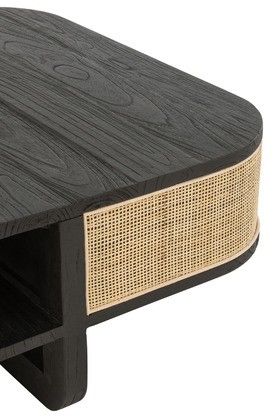 Mesa Centro Madera Negro Ratán Natural, 85 Cm