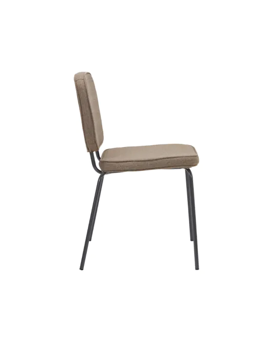 Silla Comedor Tapizado Arena Oscuro Patas Acero Negro, 55 Cm
