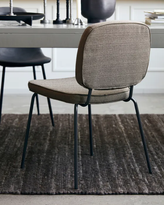 Silla Comedor Tapizado Arena Oscuro Patas Acero Negro, 55 Cm